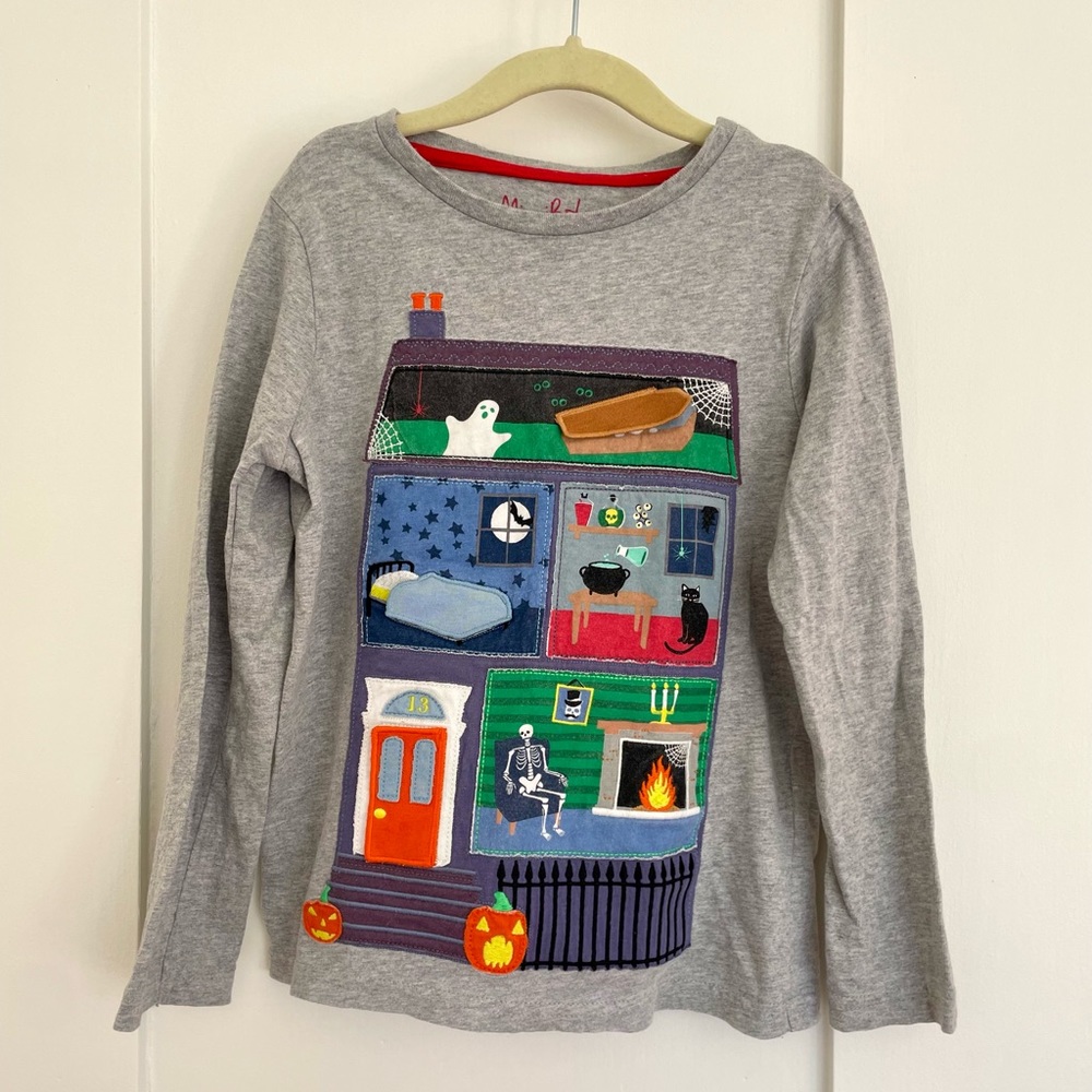 Mini Boden Haunted House Flip-the-flap Shirt 6/7y